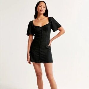 Abercrombie & Fitch Black Mini Dress with Puff Sleeves